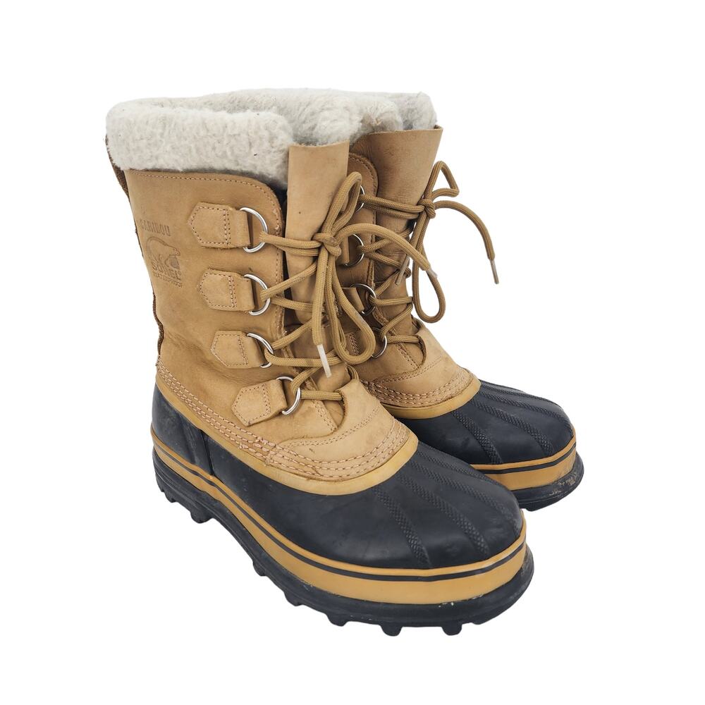 Sorel Women's Caribou Suede Nylon Boots Brown Leather Waterproof Size 8